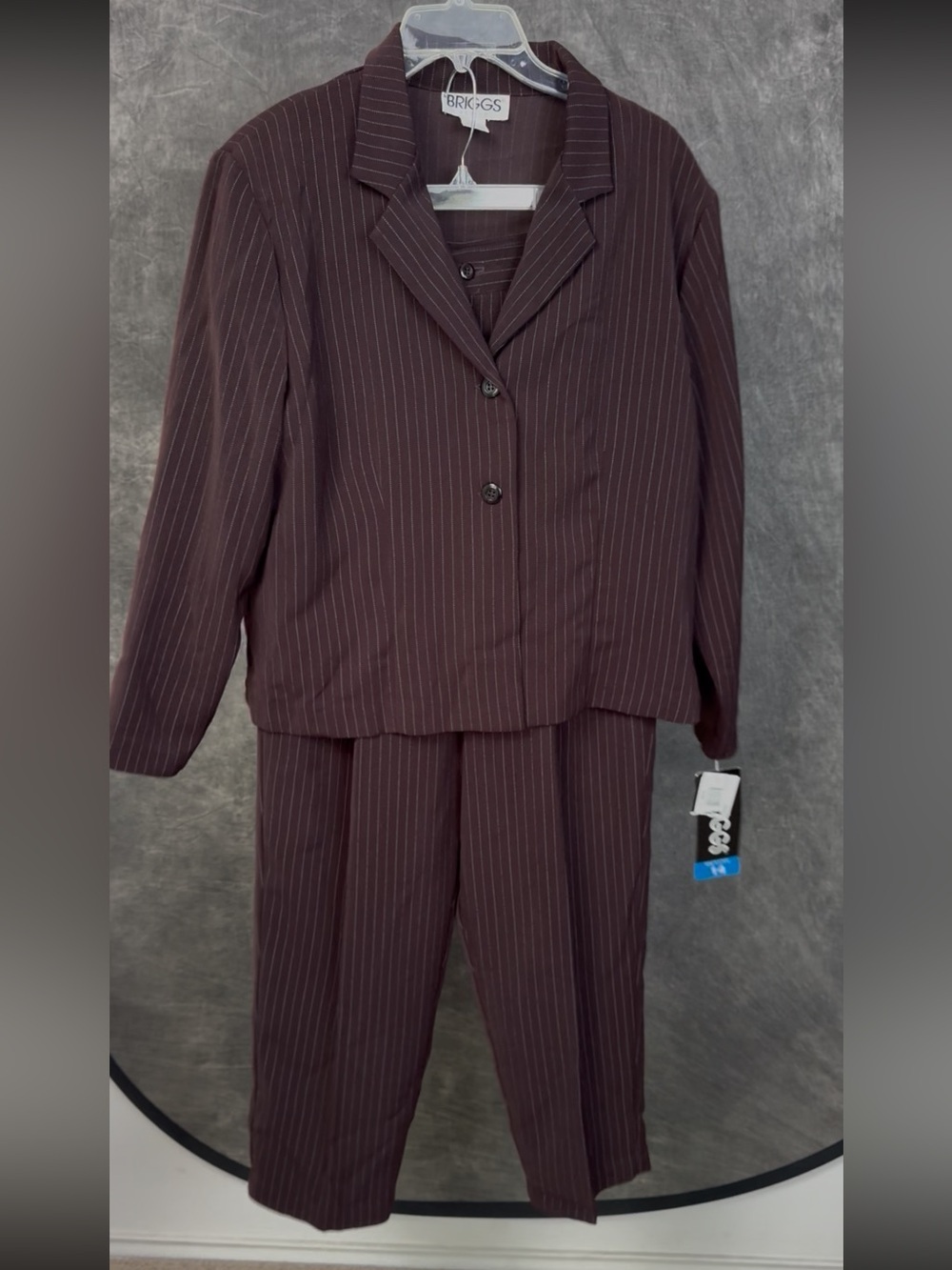 Briggs Petite Brown Pinstripe 2 Piece Pant Suit Set NWT Size 14P Career Office - Picture 3 of 11